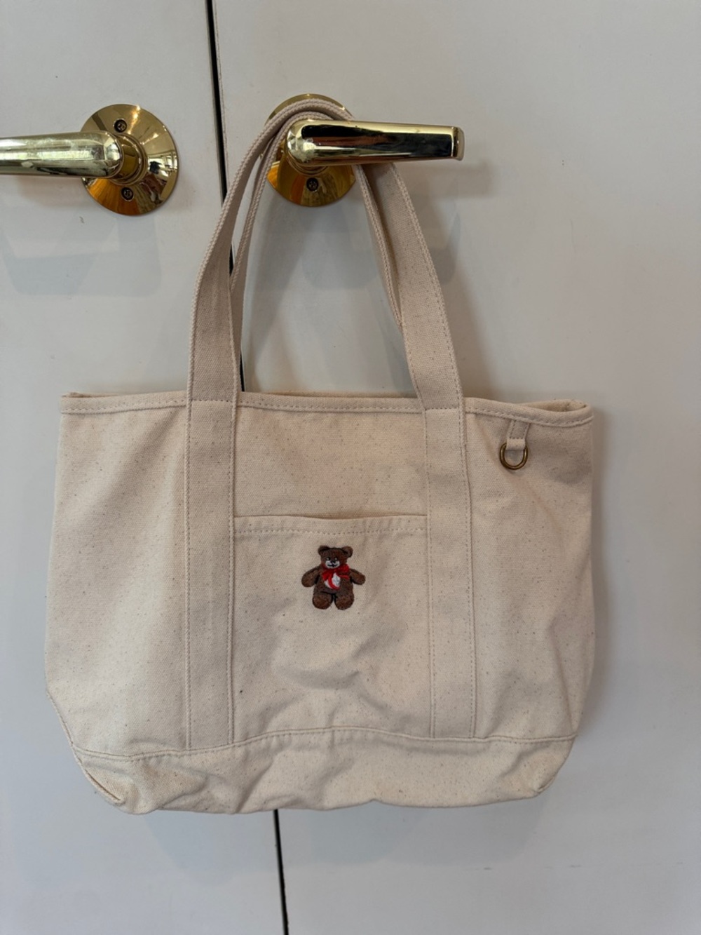 American Eagle Outfitters Cream Canvas Tote with Embroidered Bear
